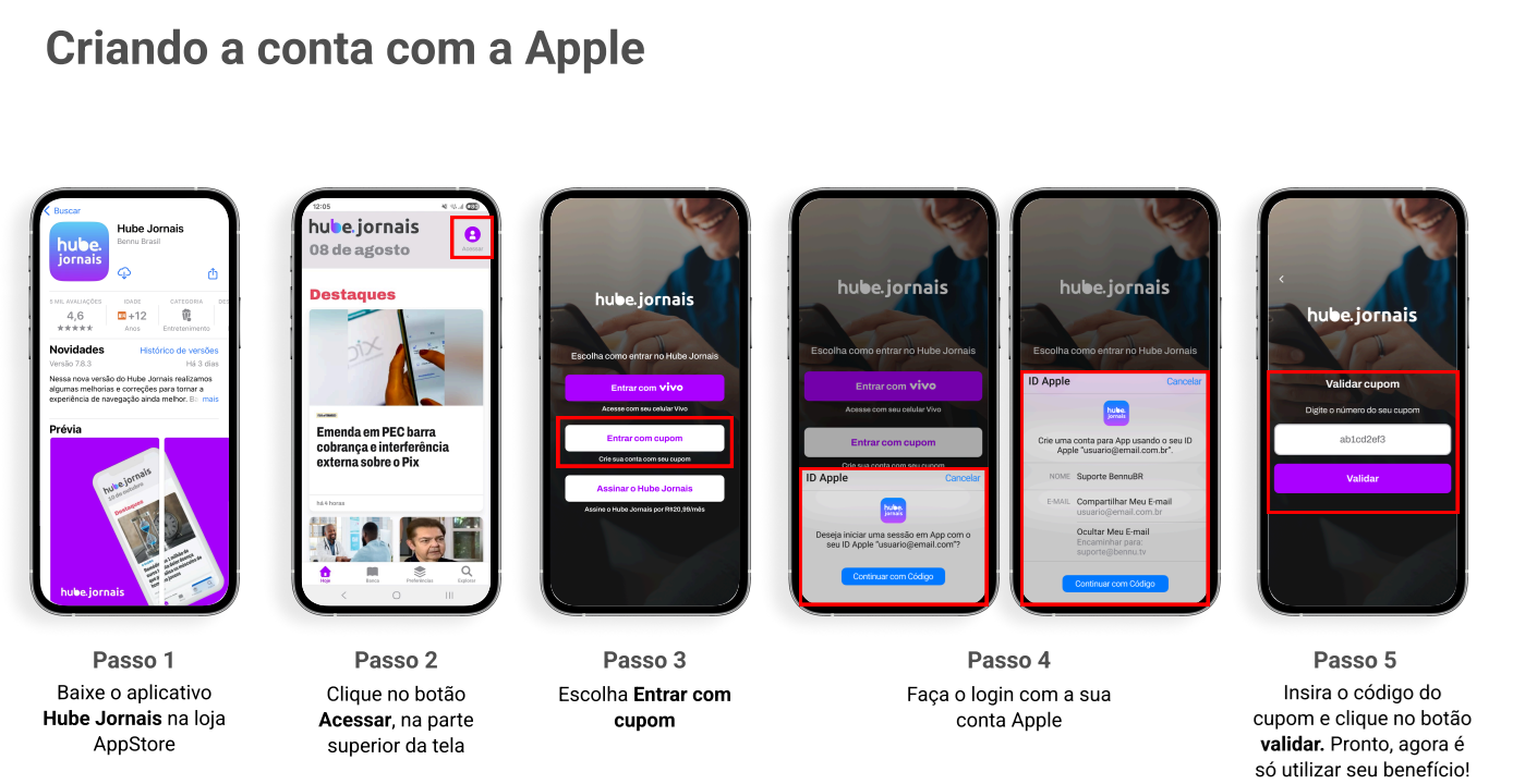 Criando a conta para Apple